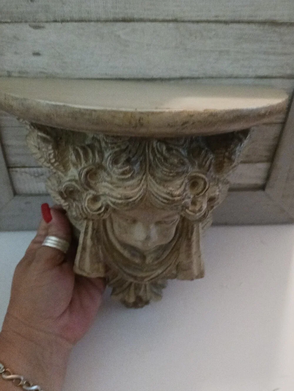 Ornate Resin Wall Angel Shelf in Antique Cream